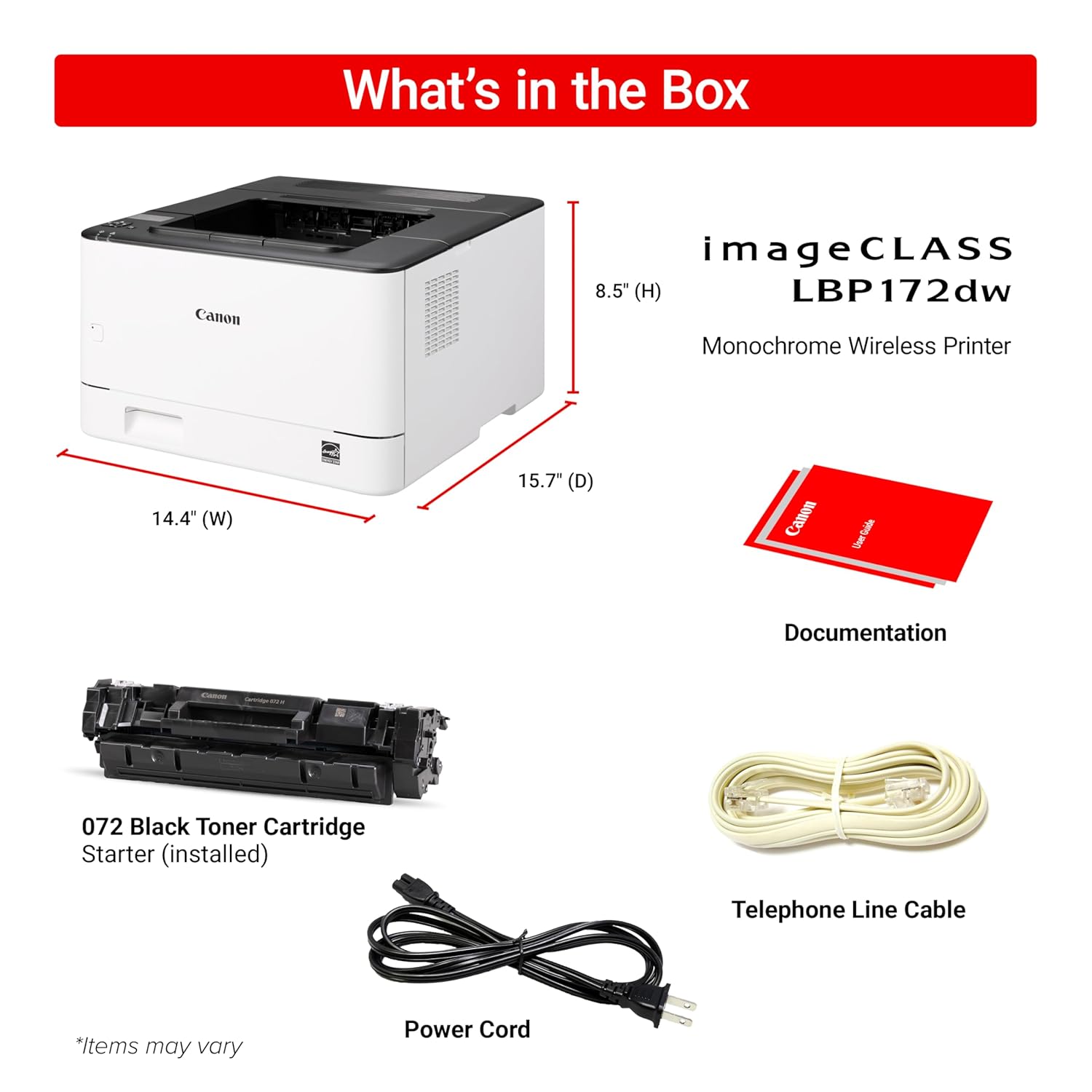 Canon imageCLASS LBP172dw Monochrome Duplex, Wireless Laser Printer, Single Function, Home Office, Mobile Ready, 2 Years Standard Warranty, 35 PPM, White
