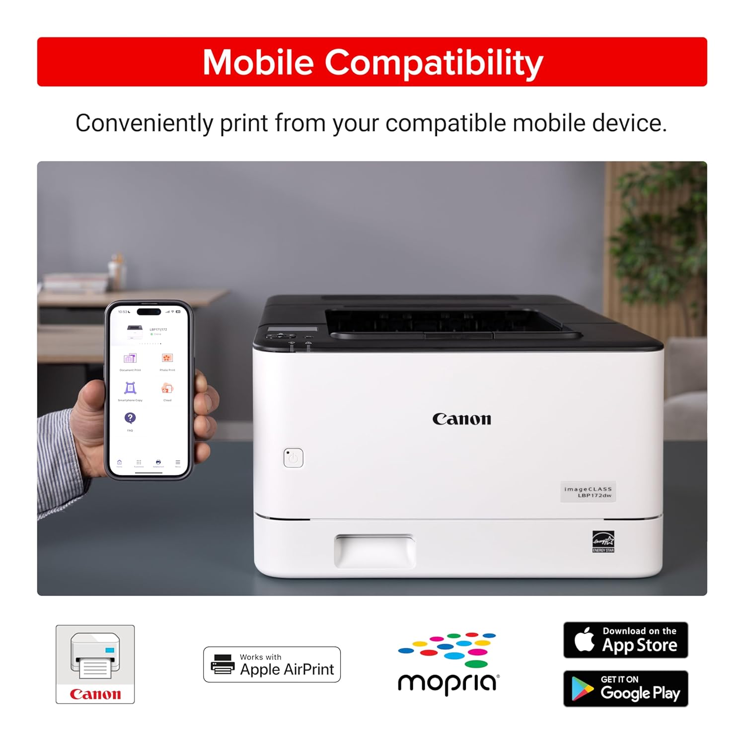 Canon imageCLASS LBP172dw Monochrome Duplex, Wireless Laser Printer, Single Function, Home Office, Mobile Ready, 2 Years Standard Warranty, 35 PPM, White