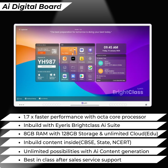 Cybernetyx Eyeris A10 Interactive Digital Board with smart touch technology for classrooms and business meetings – available at ComputerBaba.in