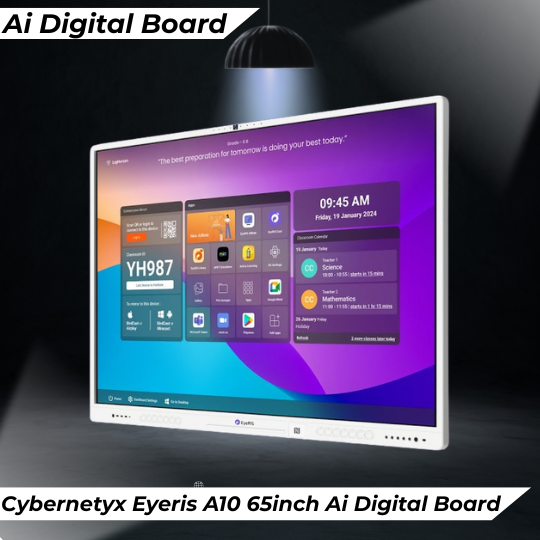 Cybernetyx Eyeris A10 65inch Ai Interactive Digital Board for smart classrooms and offices – touch-enabled digital whiteboard with collaboration features, available at ComputerBaba.in