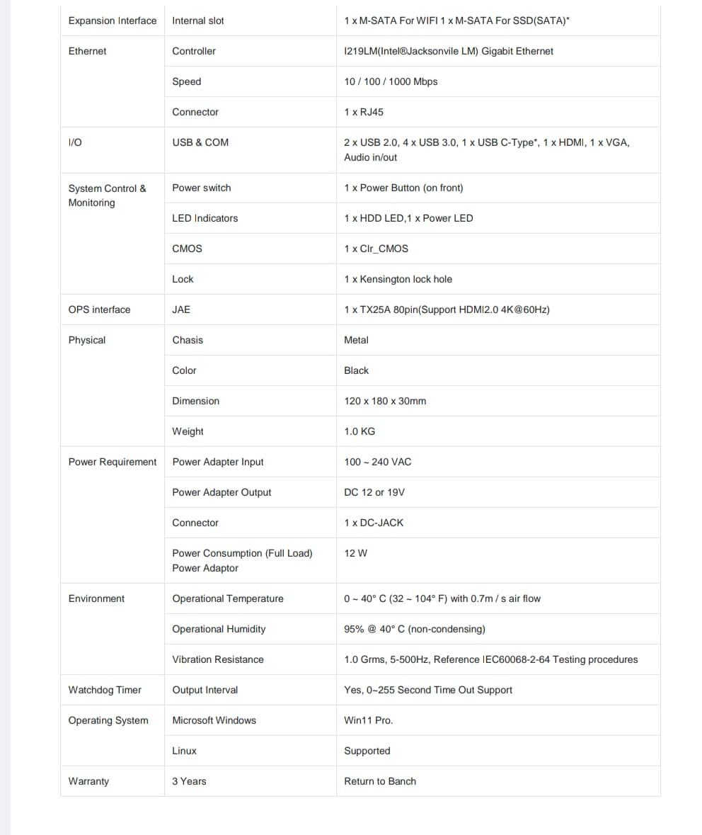 OPS (Open Pluggable Specification) for Interactive Flat Panel/Interactive Digital Board for 65, 75, 86 inches, intel Core i5, 12th Gen, 8 GB DDR4 RAM, 256GB SSD, 5G Wi-Fi, Bluetooth, Mic, Earphone, LAN, HDMI, USB 3.0, HDD Slot, 3 Years Warranty